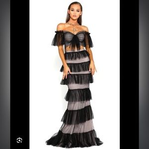 Portia and Scarlett Tiered Ruffle Mesh Two-Piece Mermaid Gown